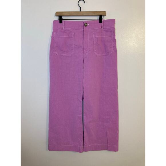 Maeve Anthropologie Colette Wide Leg Cropped Contrast Stitch Lavender Pink 32 - Picture 2 of 9